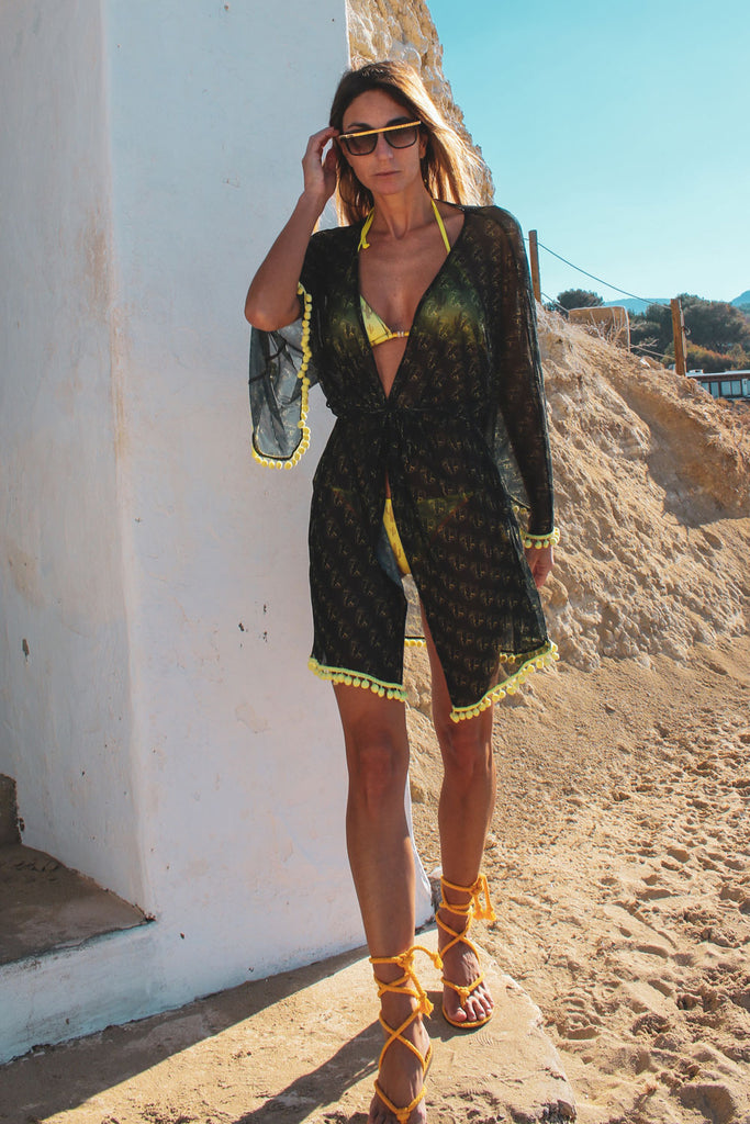 immagine 3 di copricostume kimono donna stampa gorilla colore nero modello Ibiza di FédebyFéde