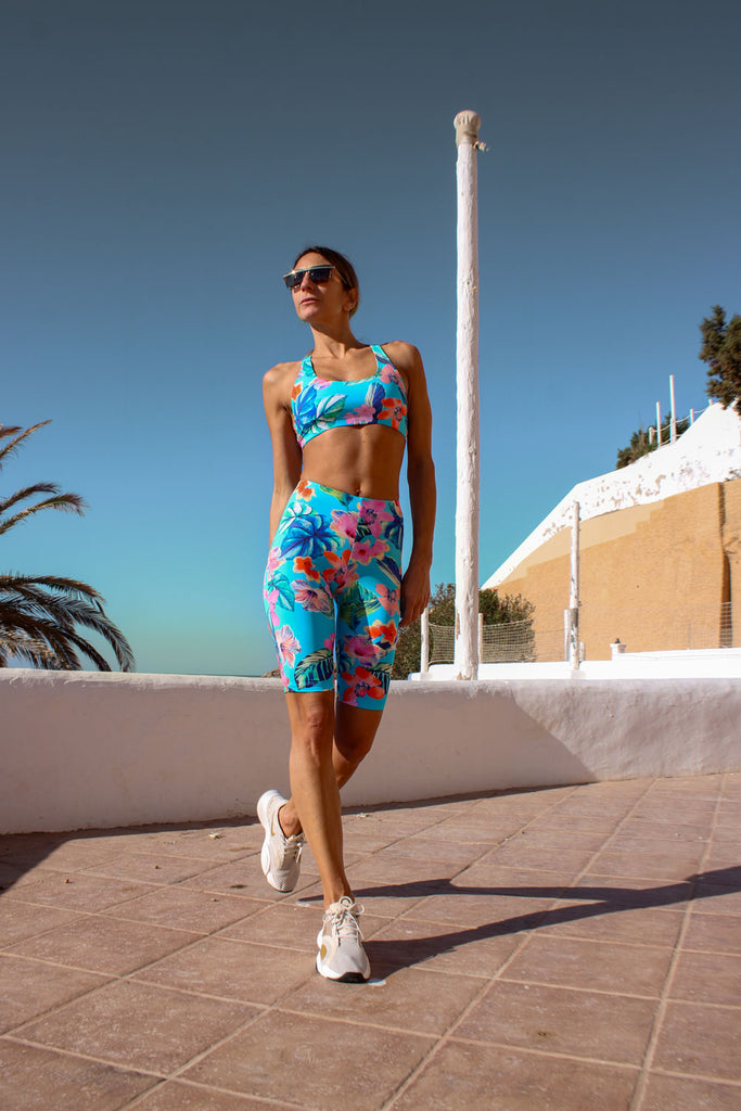 immagine 2 di completo gym donna leggings e top stampa fiore tropicale colore azzurro di FédebyFéde
