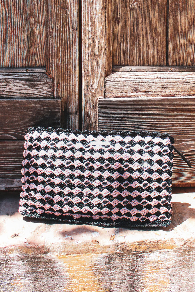 Vernazza women's leather and crochet clutch