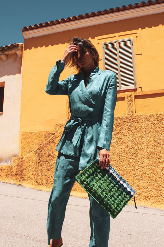 immagine 2 di borsa all'uncinetto modello vernazza colore verde smeraldo di fedebyfede